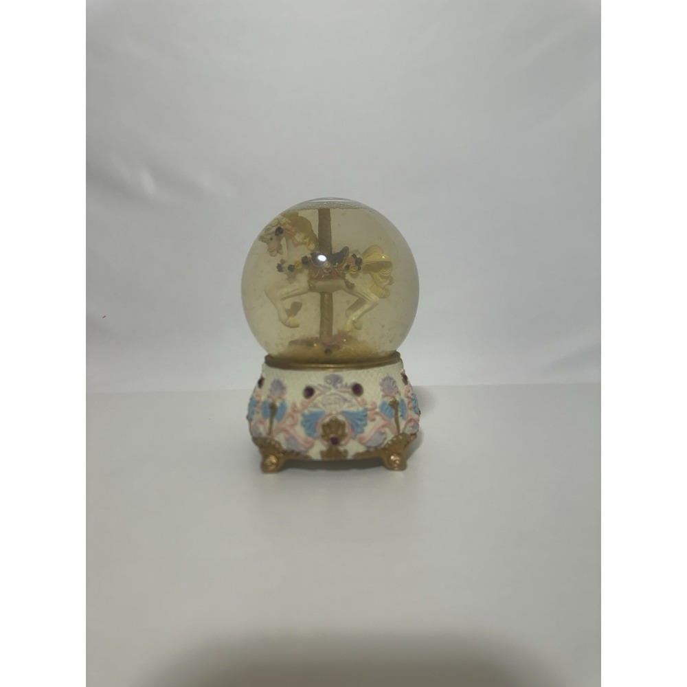 Vintage Musical Snow Globe Featuring A Horse On A Carousel